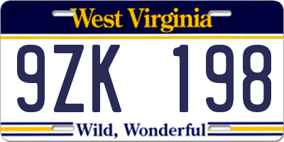 WV license plate 9ZK198