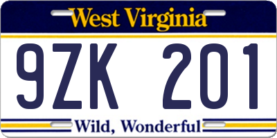 WV license plate 9ZK201
