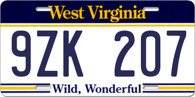 WV license plate 9ZK207