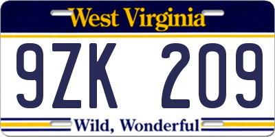 WV license plate 9ZK209