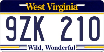 WV license plate 9ZK210