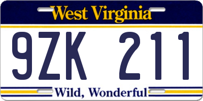 WV license plate 9ZK211