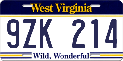 WV license plate 9ZK214