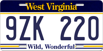 WV license plate 9ZK220