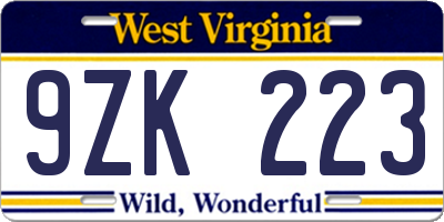WV license plate 9ZK223