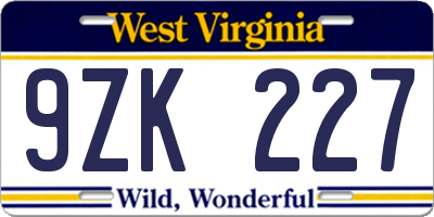 WV license plate 9ZK227