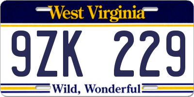 WV license plate 9ZK229