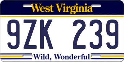 WV license plate 9ZK239