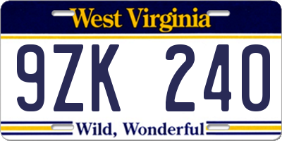 WV license plate 9ZK240