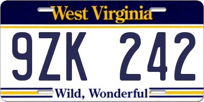 WV license plate 9ZK242
