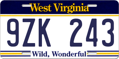 WV license plate 9ZK243