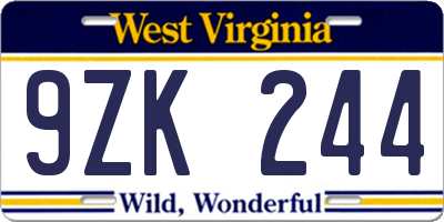 WV license plate 9ZK244