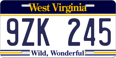 WV license plate 9ZK245
