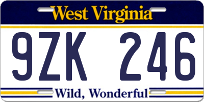 WV license plate 9ZK246