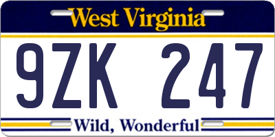WV license plate 9ZK247