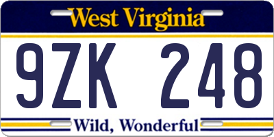 WV license plate 9ZK248