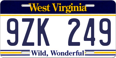 WV license plate 9ZK249