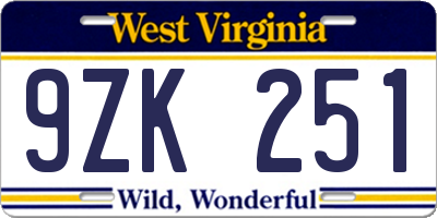 WV license plate 9ZK251