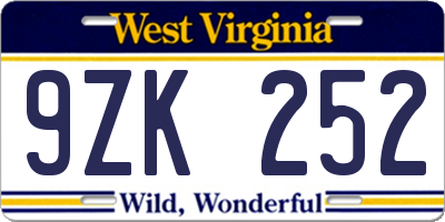 WV license plate 9ZK252