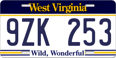 WV license plate 9ZK253