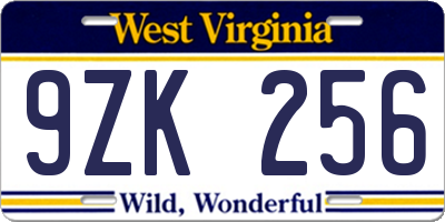 WV license plate 9ZK256