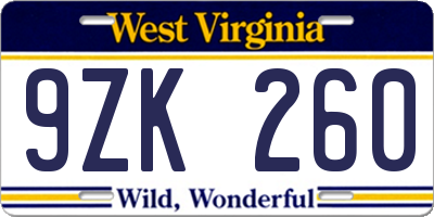 WV license plate 9ZK260