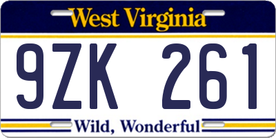 WV license plate 9ZK261