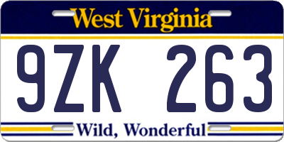 WV license plate 9ZK263