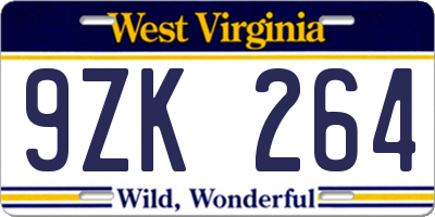 WV license plate 9ZK264