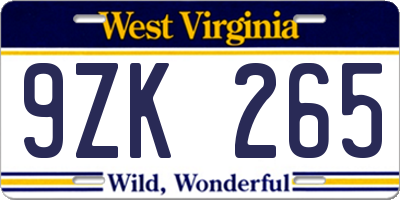 WV license plate 9ZK265