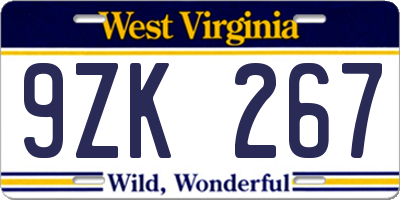 WV license plate 9ZK267