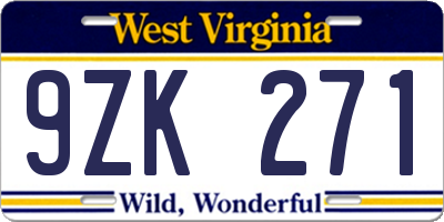 WV license plate 9ZK271