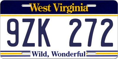 WV license plate 9ZK272