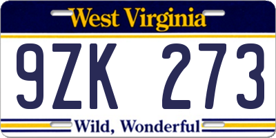 WV license plate 9ZK273