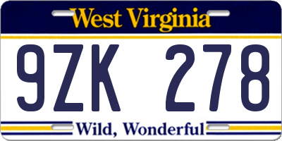 WV license plate 9ZK278
