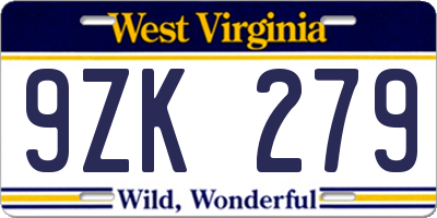 WV license plate 9ZK279
