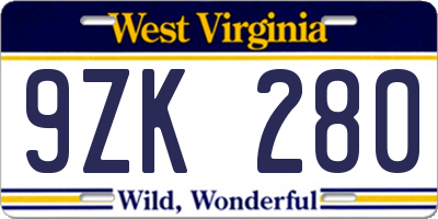 WV license plate 9ZK280