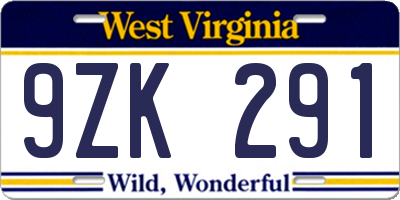 WV license plate 9ZK291