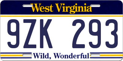 WV license plate 9ZK293