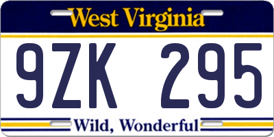 WV license plate 9ZK295