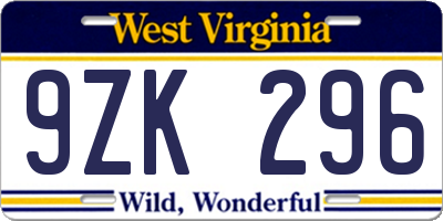 WV license plate 9ZK296