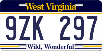 WV license plate 9ZK297
