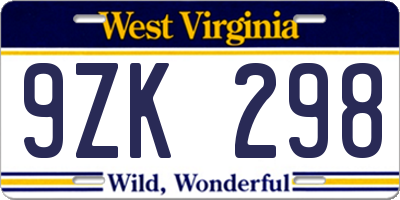 WV license plate 9ZK298