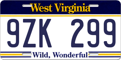 WV license plate 9ZK299