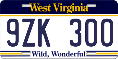 WV license plate 9ZK300