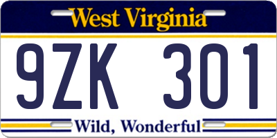WV license plate 9ZK301