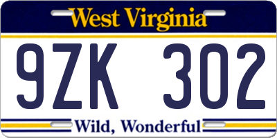 WV license plate 9ZK302