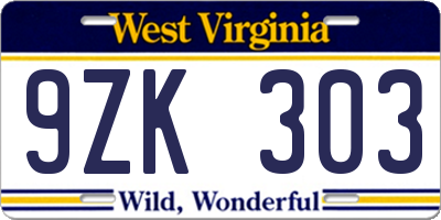 WV license plate 9ZK303