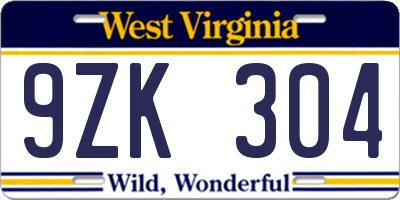 WV license plate 9ZK304