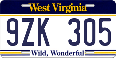 WV license plate 9ZK305